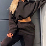 Two Piece Outfits Casual Lounge Sets Long Sleeve Drawstring Cropped Hoodie with Sweatpants