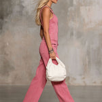 Retro Pink Denim Sleeveless Jumpsuit