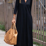 Solid Color V Neck Comfy Dresses