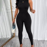 Women's Halter Neck Backless Jumpsuit Ribbed Knit Slim Fit Sleeveless Romper Sexy Party Clubwear