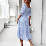 Short Sleeve Off Shoulder Floral Dress Slim Fit Casual Ruched Dresses