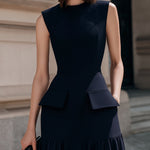 Structured Sleeveless Midi Dress With Flared Hem