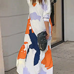 Loose Wrap Buttoned Contrast Color Pockets Printed Split-Side Shirt Dress