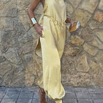 Satin Solid Pocket Loose Casual Pants