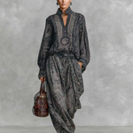 Women's Vintage Paisley Print Stand-up Collar Long Sleeve Shirt Trousers Two-piece Set