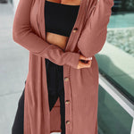 Ribbed Button Up Side Split Duster Cardigan