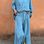 Loose Wide Leg Drawstring Solid Color Split-Front Split-Joint Pants Trousers