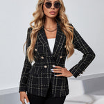 Lapel Single Button Tweed Plaid Blazer Long Sleeve Office Blazer