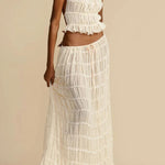 Versatility and Vintage Charm Pleated Drawstring Waist Tiered Maxi Skirt