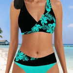 Floral Halter Swimsuits Front Cross Push Up High Waist Tummy Control Bikinis Set
