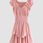 Off Shoulder Ruffle Shorts Romper Swiss Dot Smocked Layered Chiffon Boho Mini Jumpsuits
