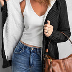 Hooded Fleece Lined Sweater Cardigan Button Down Front Winter Coat