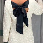 Long Sleeves Bow Back Sequin Party Dress