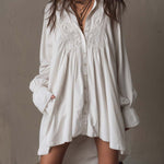 Retro-style Lace Irregular Hem Long-sleeved Mini Dress