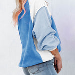 Nadorine Colorblock Bishop Sleeve Sweatshirt Plush Stitching Jumper Crop Top