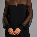 Amélie™ | Black Mesh-Sleeve Mini Dress