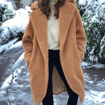 Faux Fur Plush Coat Open Front Solid Long Teddy Overcoat