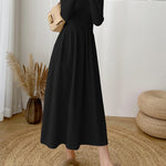 Long-Sleeve High Neck Plain Ribbed Midi A-Line Knit Dress