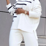 High-Low Long Sleeves Contrast Color Split-Side High Neck Pullovers Sweater Tops