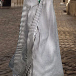 A-Line Loose Asymmetric Split-Joint Striped V-Neck Maxi Dresses Shirt Dress