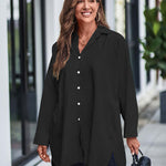 Nadorine Long Cuffed Sleeve Shirts Button Down V Neck Blouse Loose Fitting Tops