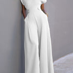 Cap Sleeve Wide Leg Solid Color Jumpsuits