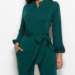 Elegant Long Sleeve Straight Long Pants Jumpsuits Clubwear Rompers with Pockets