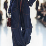 Long Sleeves Wide Leg Zipper Stand Collar Jumpsuits