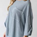 Kpion Pocket Crew Neck Button Down Long Sleeve Top