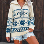 Women's Vintage Fair Isle Half Zip Sweater Casual Drop Shoulder Pullover