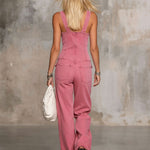 Retro Pink Denim Sleeveless Jumpsuit
