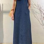 Margovil Crewneck Sleeveless Pockets Maxi Denim Dress