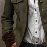 Vintage Herringbone Tweed Blazer With Velvet Trim