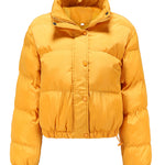 Short Puffer Jacket Stands Up Button Zipper Outerwear