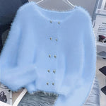 Luna ��� Fluffy Heart-Button Knit Sweater