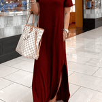 COZY SLIT V NECK IRREGULAR DRESS