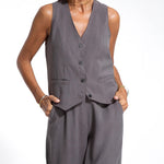 Nadorine Casual Two-piece Set Solid Color Vest and Trousers Pants