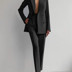 Casual Commuting Solid Color Blazer & High Waist Pants Set