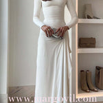 Long Sleeves Draped Slit Maxi Party Dress (7 Colors Available!)
