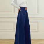 High Waisted Loose Elasticity Pockets Solid Color Zipper Jean Pants Bottoms