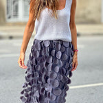 Three-dimensional polka-dot yarn high-waisted versatile retro a-line skirt with wide hem