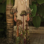 Flared Sleeves Loose Leaves Print V-Neck Maxi Dresses