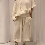 Loose Wide Leg Buttoned Solid Color Casual Pants Bottoms Trousers
