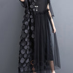 Loose Short Sleeves Asymmetric Gauze Split-Joint Round-Neck Midi Dresses