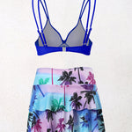 Split High-waisted Lotus Leaf Edge Printing Bikini Swimsuit