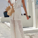 Santorini Dream Unique Lace Elastic Waist Wide Leg Pants