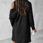 2 Pieces Outfit U-Neck Half Button Front Slim Fit Mini Tank Dress and Long Sleeve Pockets Design Mid-length Cardigan Casual Rhinestone Decor Textured Set