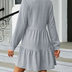 Solid Color Patchwork V-Neck Long Sleeves Loose-Fitting A-Line Dress