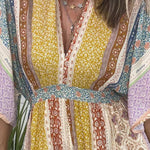Last Queen Retro Floral Flare Sleeve Pocketed Loose Wide Leg Jumpsuit
