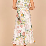 Wine Country Dates Floral Halter Neck Elastic Waist Satin Maxi Dress